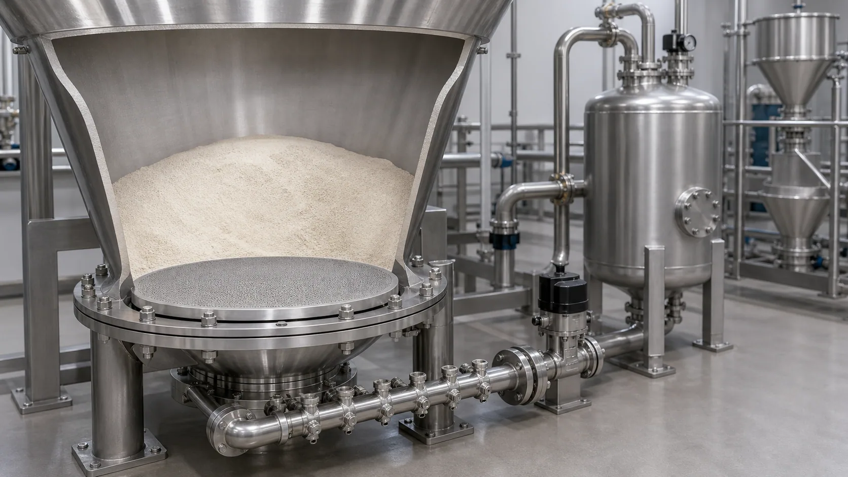 Powder handling and fluidizing distribution